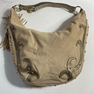 Lexi Bloom khaki faux suede and gold tone studs ajustable shoulder bag